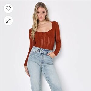 Chic Behavior Rust Orange Pointelle Knit Long Sleeve Top - Never worn!